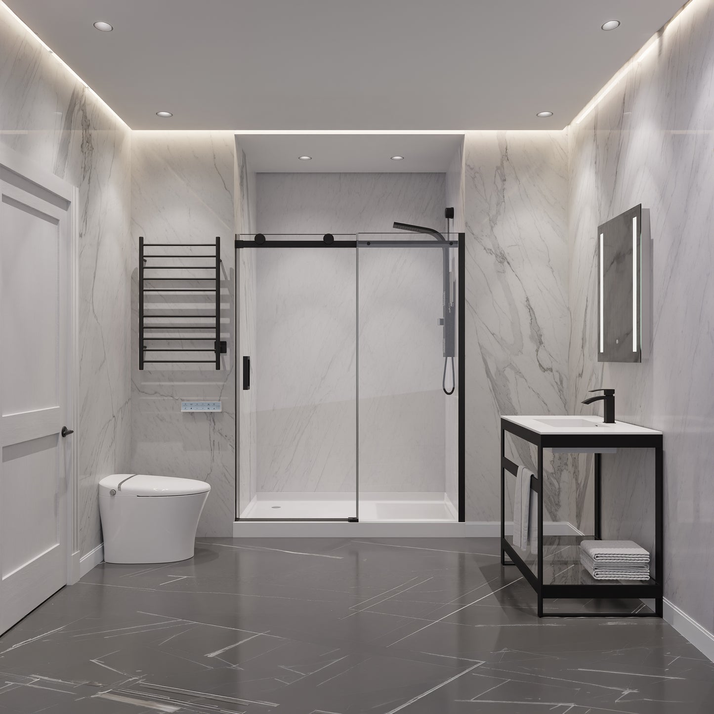 Rhodes Series 48 in. x 76 in. Frameless Sliding Shower Door with Handle
