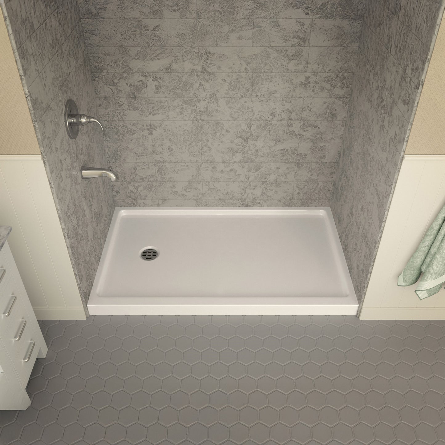 Colossi Base Series 60 in. L x 36 in. W Alcove Shower Shower Pan Base with Left Drain in Glossy White Marine Acrylic