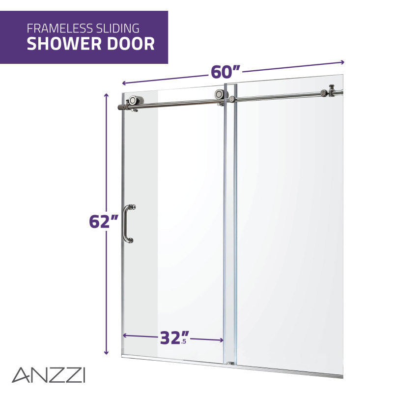 Don Series 60 in. x 62 in. Frameless Sliding Tub Door in Polished Chrome