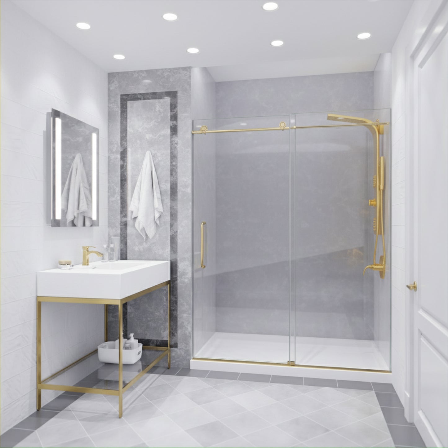 Leon Series 60 in. by 76 in. Frameless Sliding Shower Door with Handle