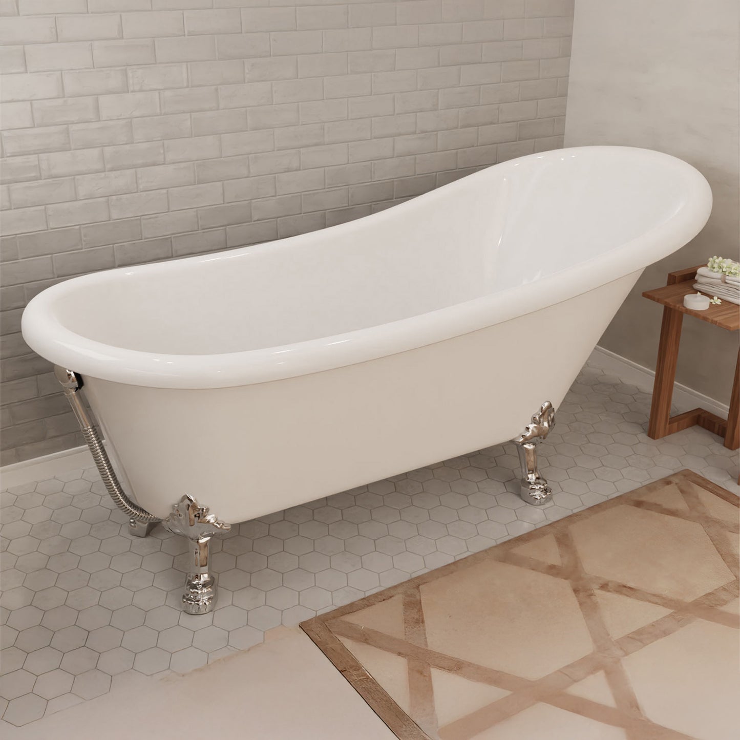 Clawfoot Series 67 in. x 30 in. Soaking Freestanding Bathtub with Center Drain in White with Polished Chrome Feet