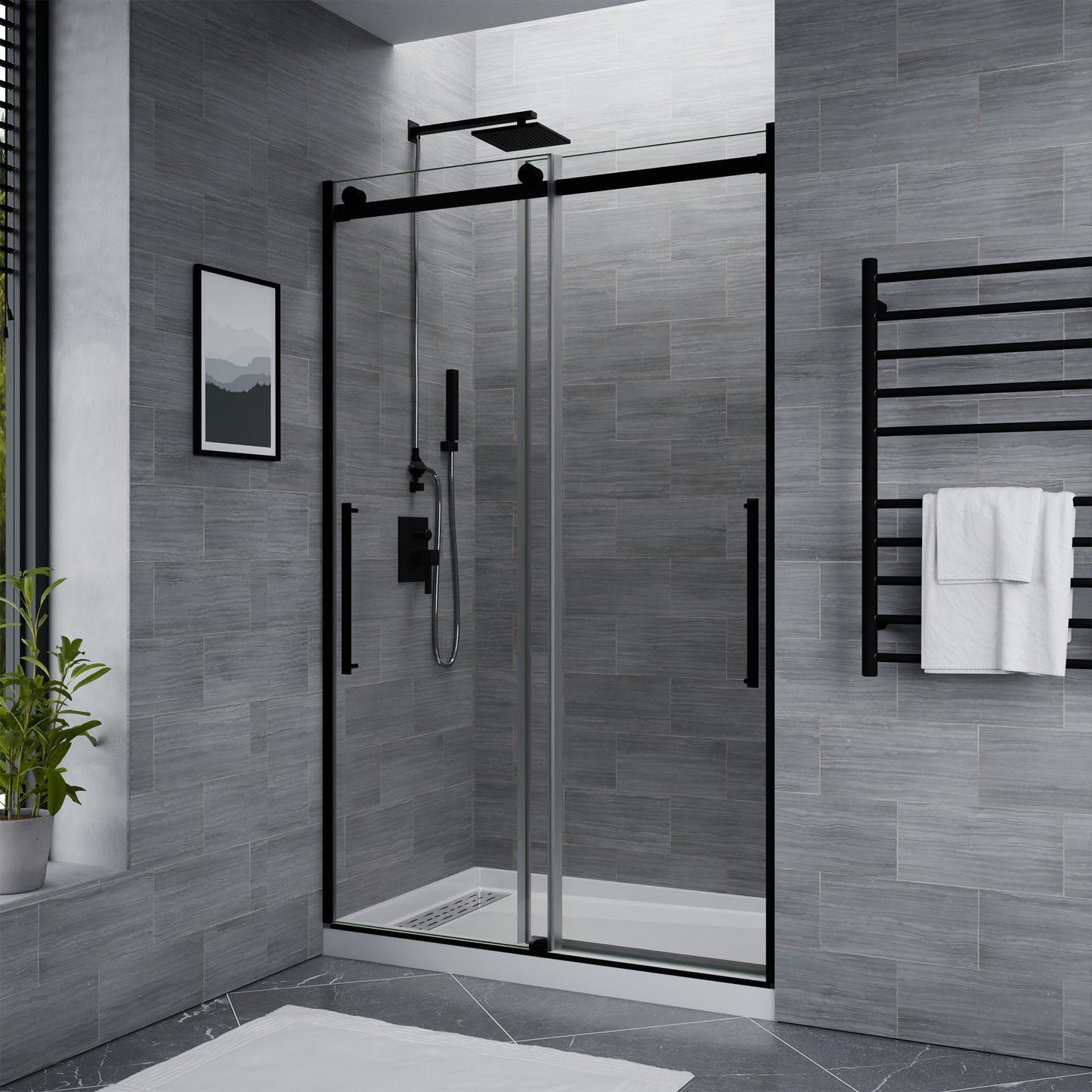 Stellar Series 60 in. x 76 in. Frameless Sliding Shower Door with Handle