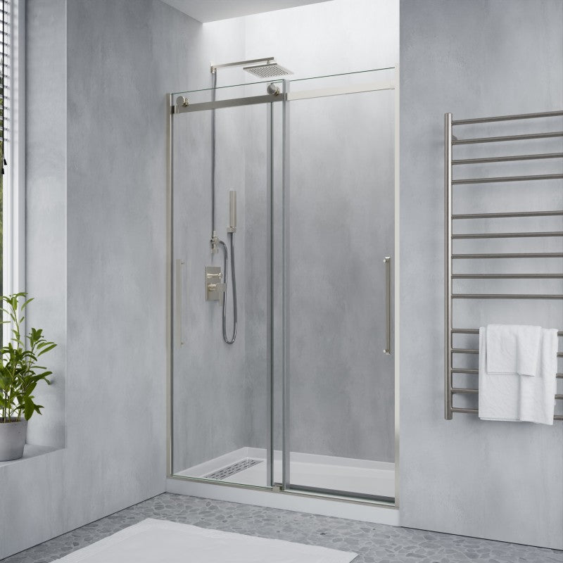 SD-FRLS05901BN - Stellar Series 48 in. x 76 in. H Sliding Frameless Shower Door in Brushed Nickel with Tsunami Guard Tempered Glass