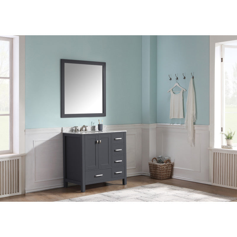 VT-MRCT0036-GY - Chateau 36 in. W x 22 in. D Bathroom Bath Vanity Set in Gray with Carrara Marble Top with White Sink