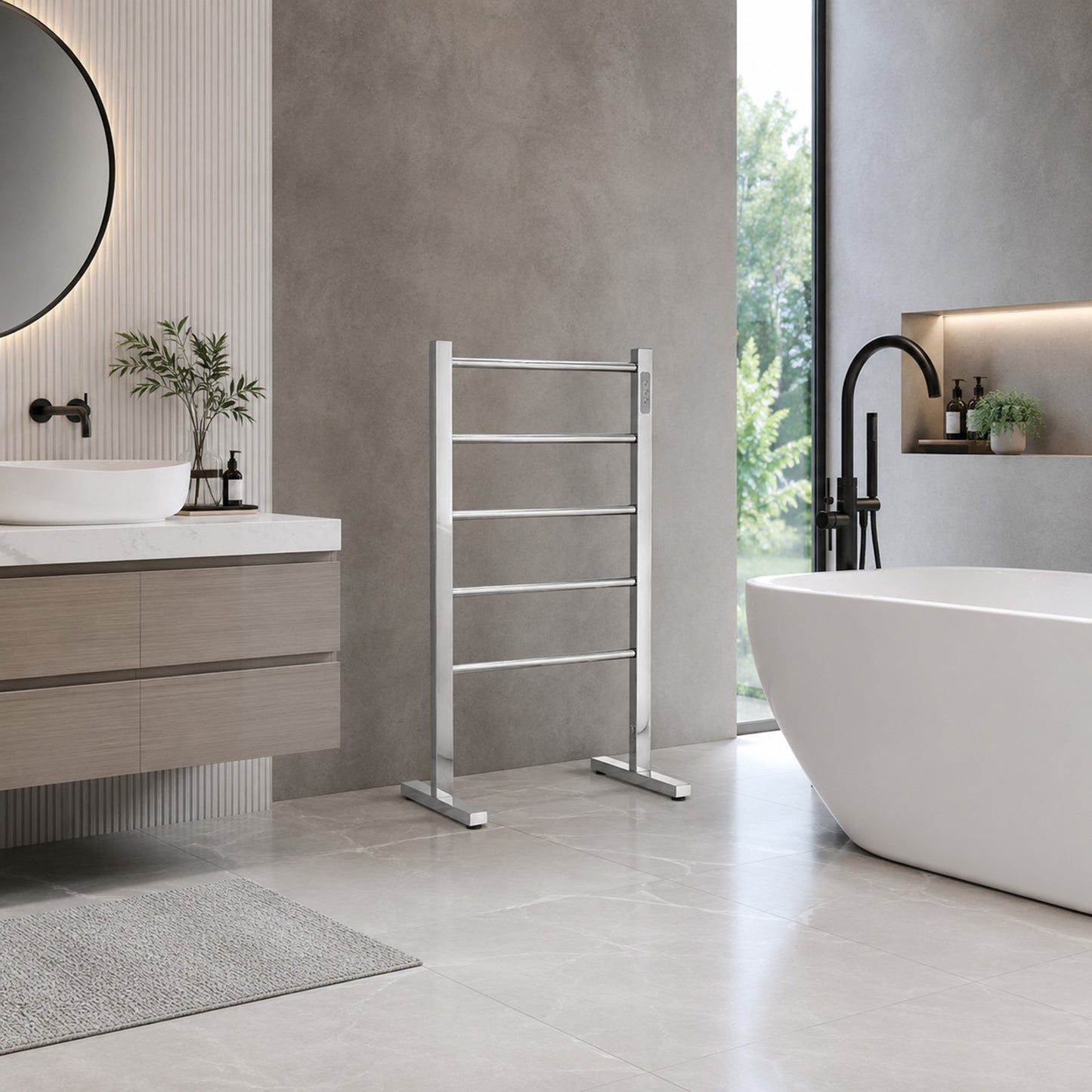 Kiln Series 6-Bar Stainless Steel Floor Mounted Electric Towel Warmer Rack