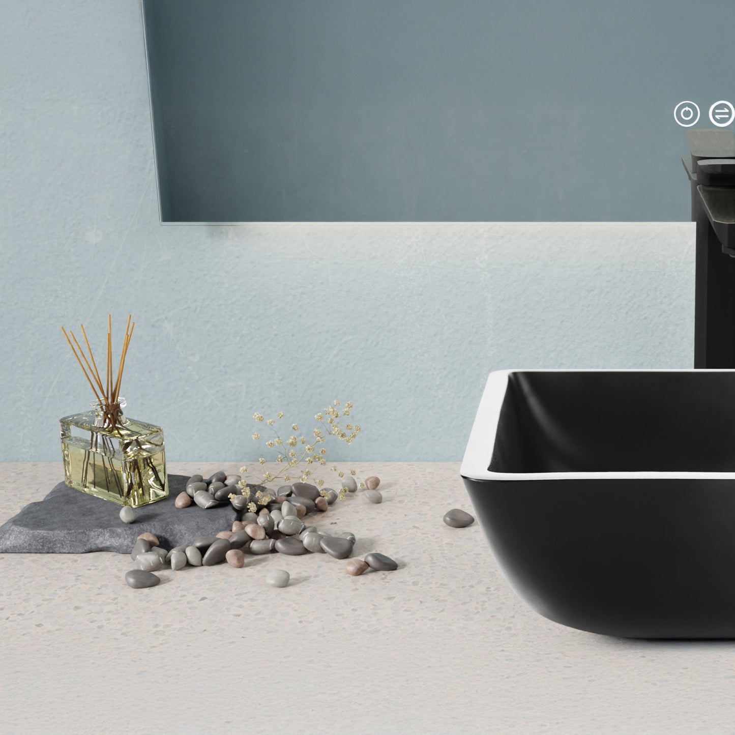 Solstice Square Glass Vessel Bathroom Sink with Matte Black Finish