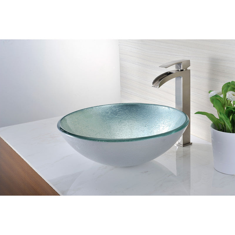 Komupau Series Deco-Glass Vessel Sink in Churning Silver