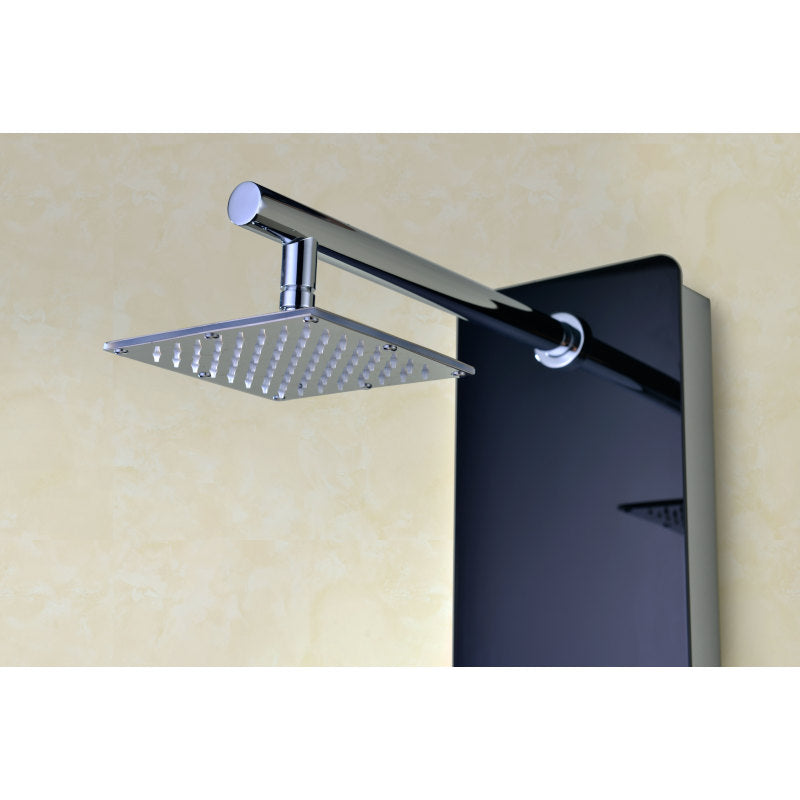 Melody 59 in. 6-Jetted Shower Panel with Heavy Rain Shower and Spray Wand in Black Deco-Glass
