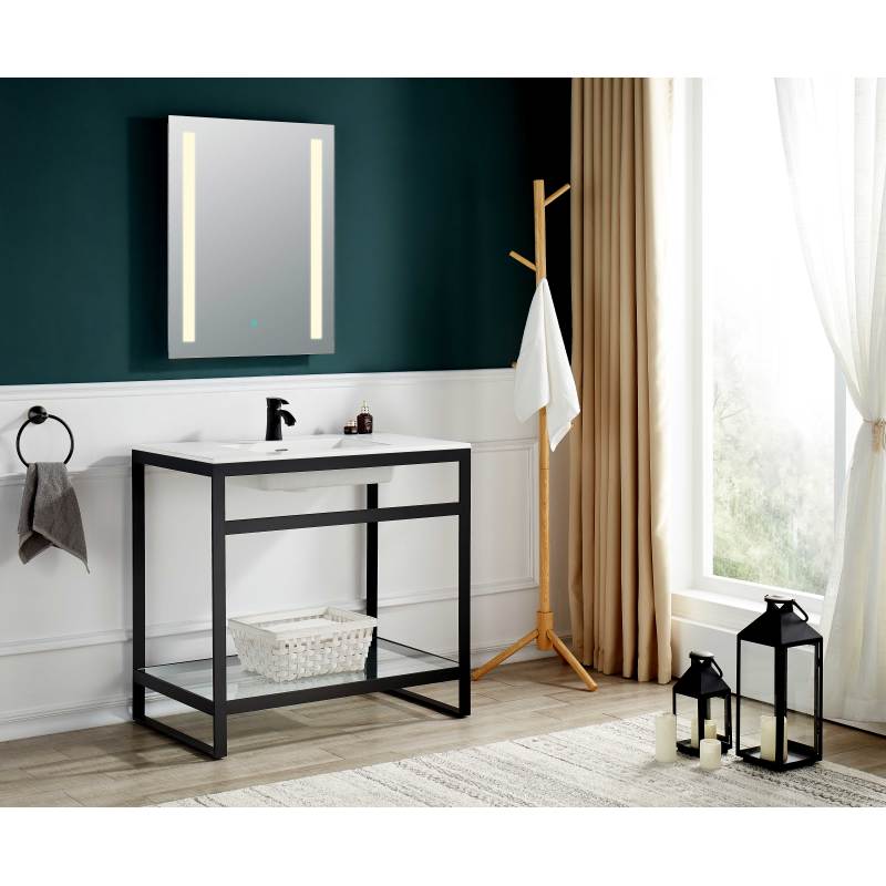 Orchard 36 in. Console Sink in Matte Black with Glossy White Counter Top