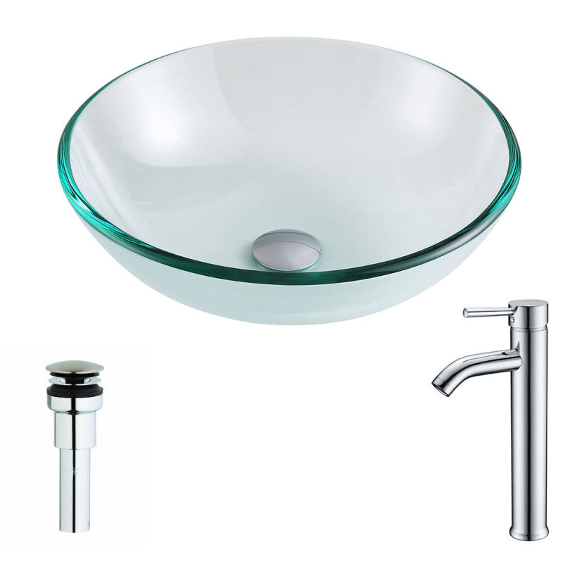 LSAZ087-041 - Etude Series Deco-Glass Vessel Sink in Lustrous Clear with Fann Faucet in Chrome