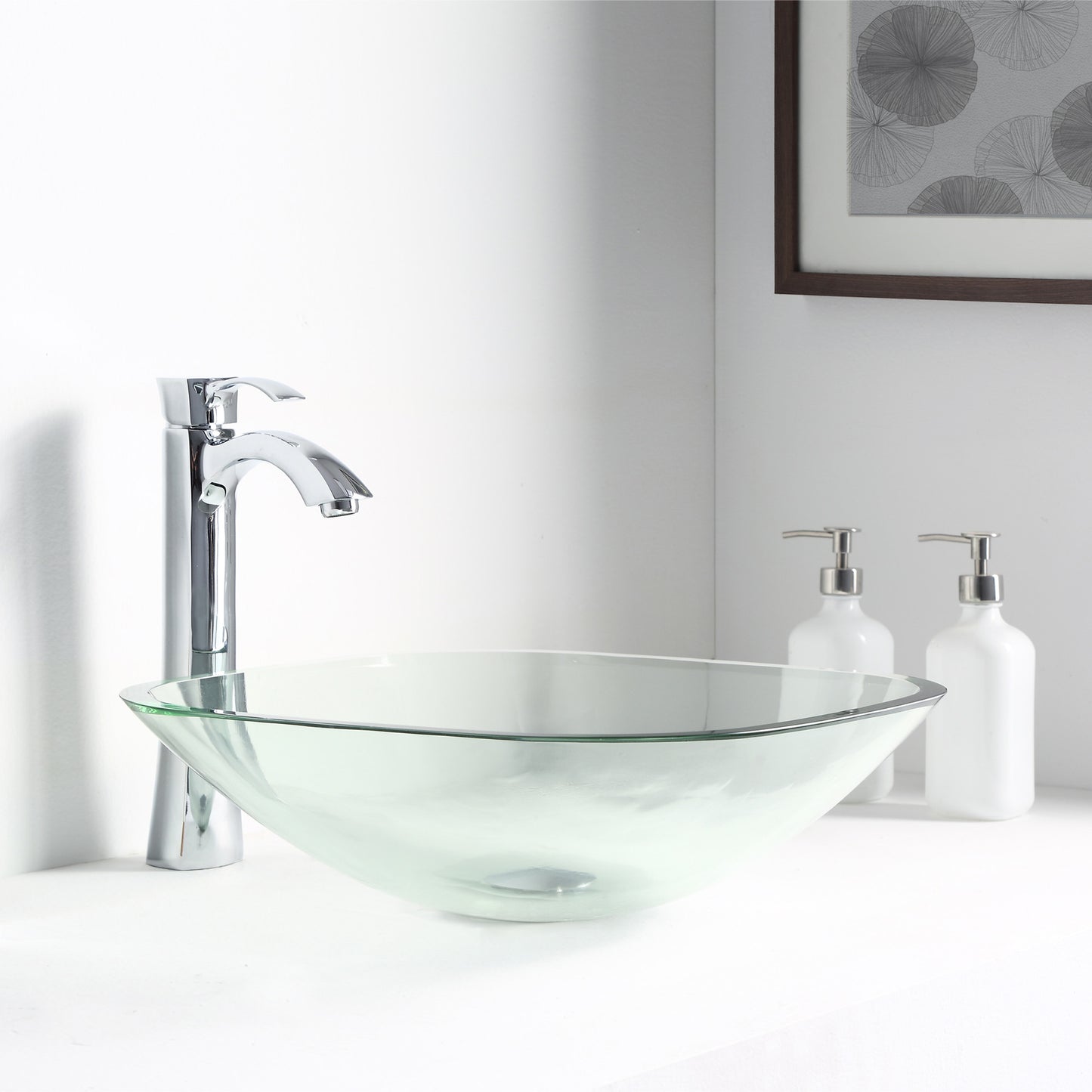 Cadenza Series 17 in. Bathroom Vessel Sink with Scratch-Tough and Stain-Resistant Non-Porous Surface in Clear Glass