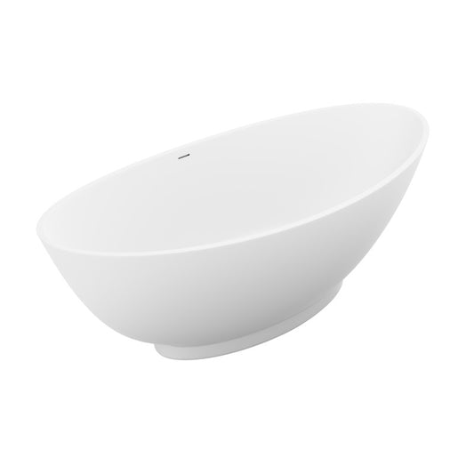 FT-AZ508 - Ala Series 74 in. x 34 in. Flat Bottom Solid Surface Freestanding Soaking Bathtub with Center Drain in Matte White