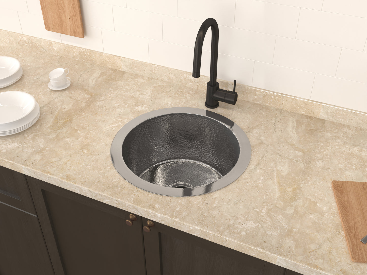 Compass Drop-in Handmade Copper 17 in. 0-Hole Single Bowl Kitchen Sink in Hammered Nickel