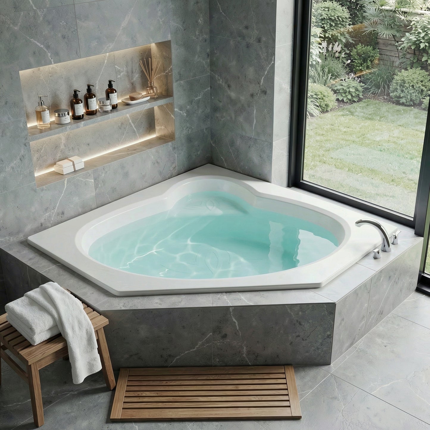 Rana 5 ft. Acrylic Center Drain Corner Bathtub in White