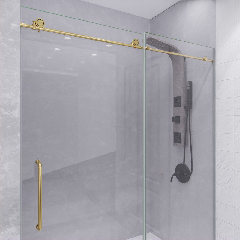 Leon Series 60 in. by 76 in. Frameless Sliding Shower Door with Handle