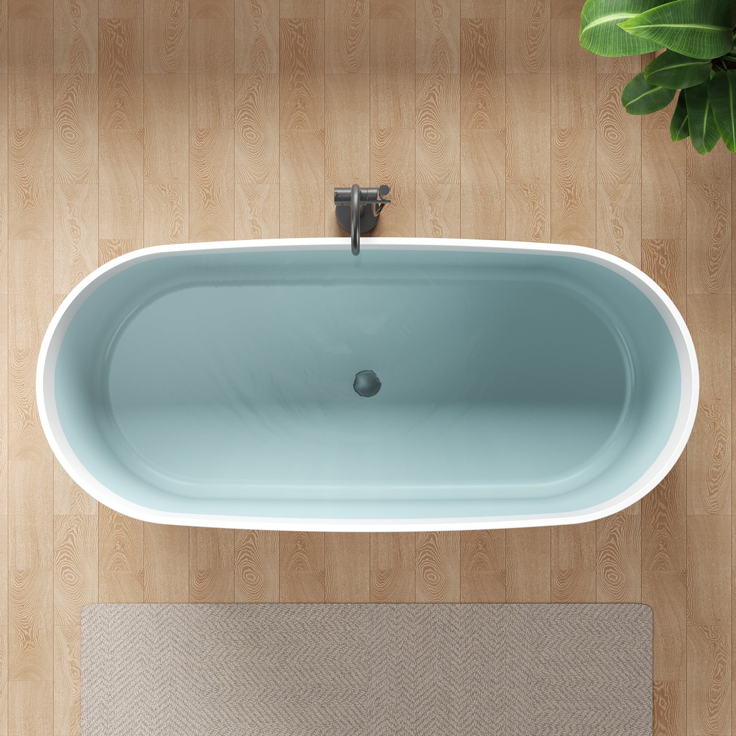 Sabbia Series 71 in. x 32 in. Flat Bottom Solid Surface Freestanding Soaking Bathtub with Center Drain in Matte White
