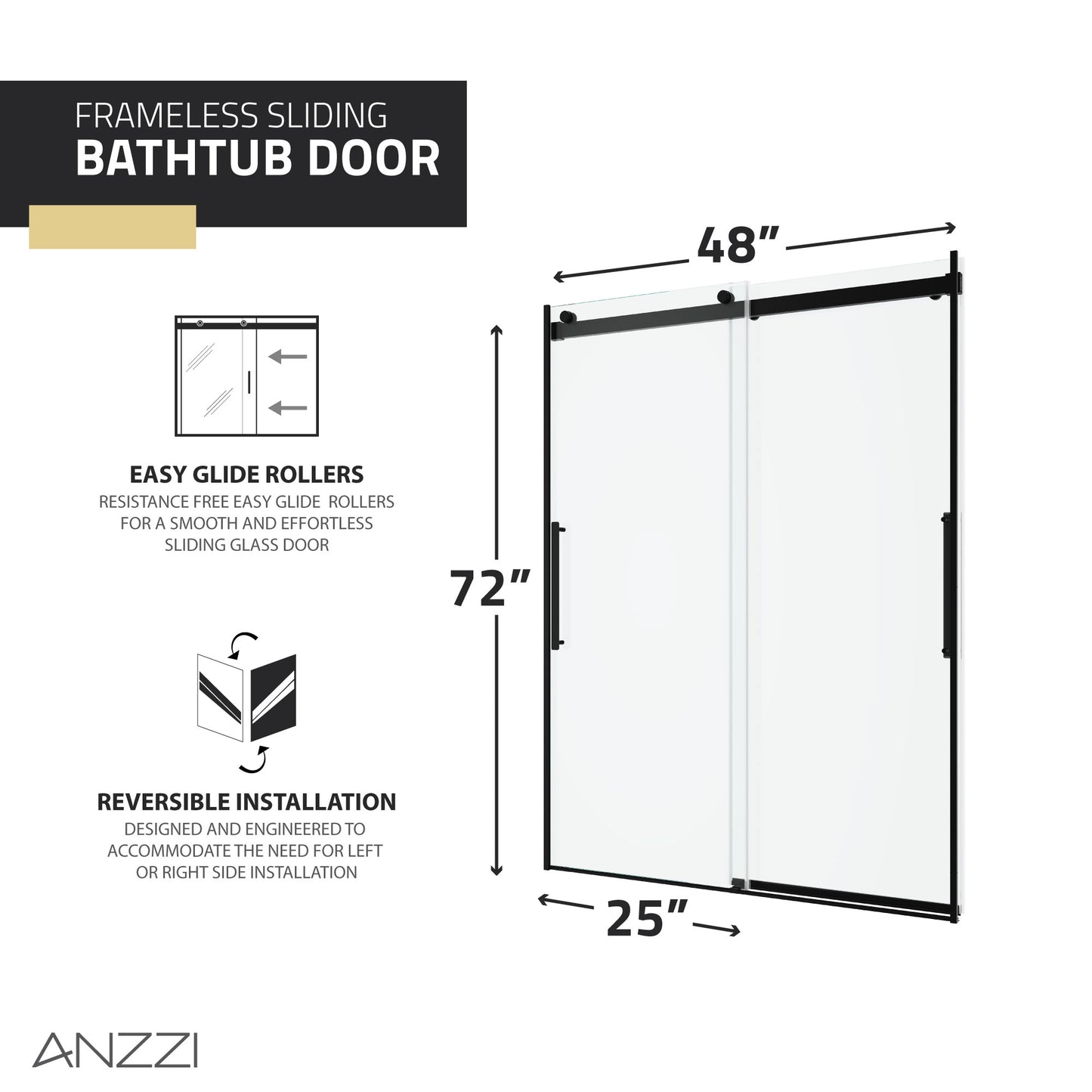 Stellar Series 48 in. x 76 in. Frameless Sliding Shower Door with Handle