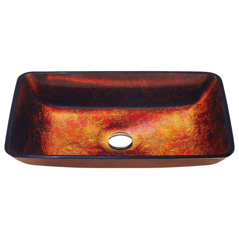 Paradiso Series 22 in. Rectangular Bathroom Vessel Sink in Celestial Bronze Finish Glass with Chrome Pop-Up Drain