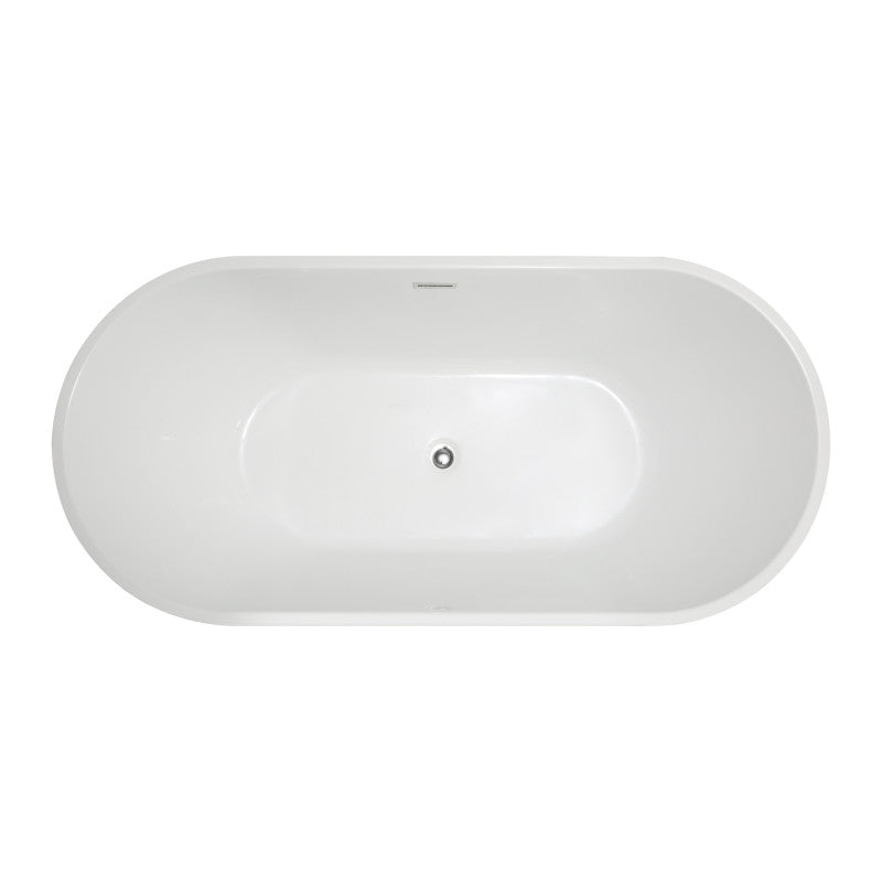 Chand Series 67 in. x 32 in. Flat Bottom Acrylic Freestanding Soaking Bathtub with Center Drain in Glossy White