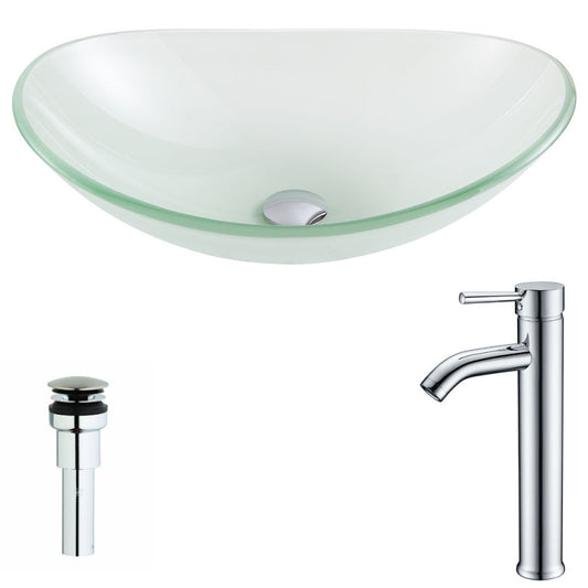 LSAZ086-041 - Forza Series Deco-Glass Vessel Sink in Lustrous Frosted with Fann Faucet in Chrome