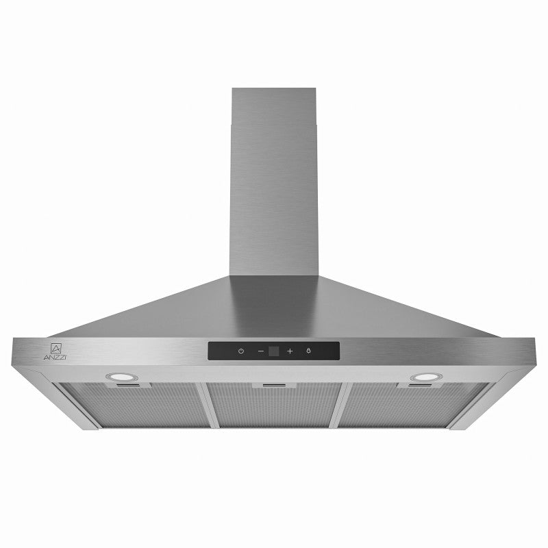 ANZZI 36-Inch 450 CFM 3-Speed Stainless Steel Wall Mount Convertible Pyramid Residential Range Hood with LED Lamp