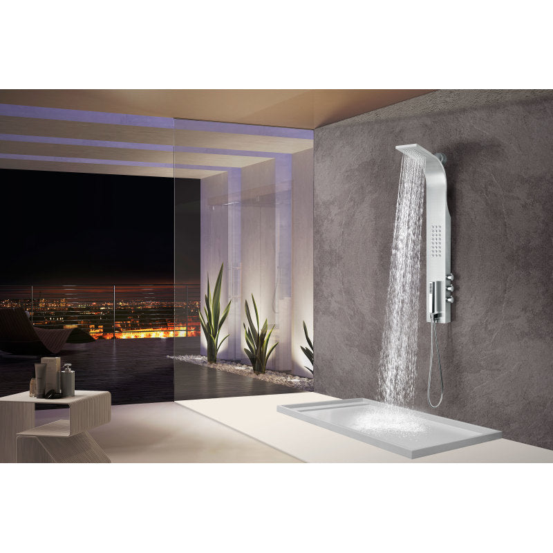 Pier 48 in. Full Body Shower Panel with Heavy Rain Shower and Spray Wand in Brushed Steel