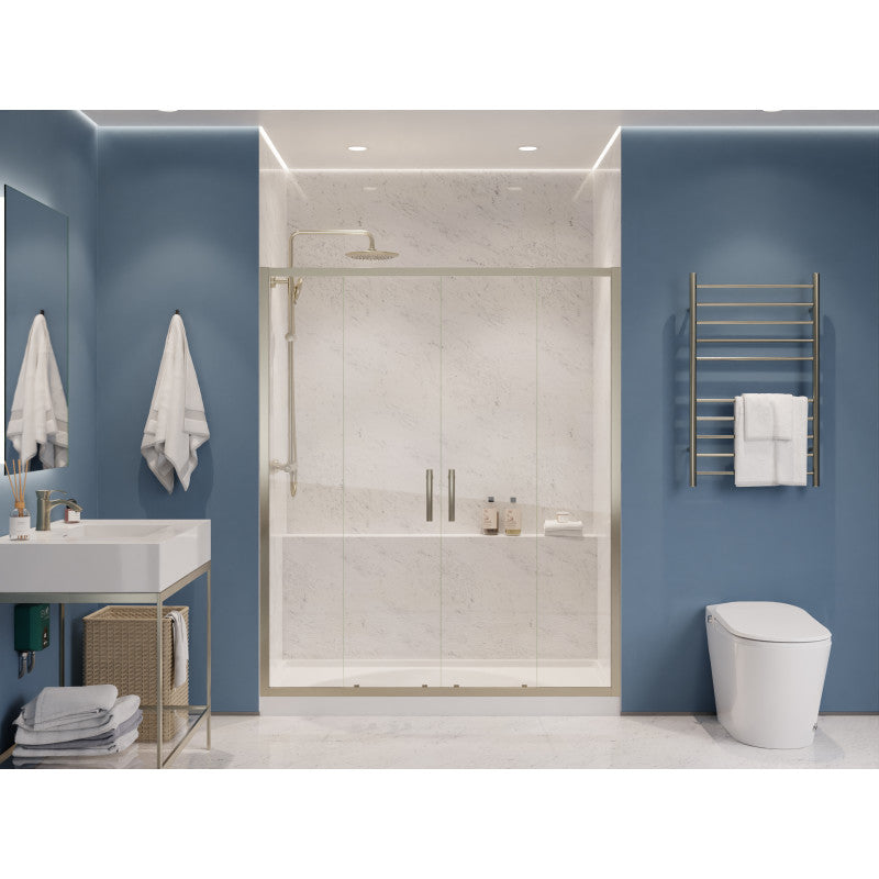 SD-AZ15-01BN - Romance Series 60 in. x 70 in. H Sliding Framed Shower Door in Brushed Nickel with Tsunami Guard Tempered Glass