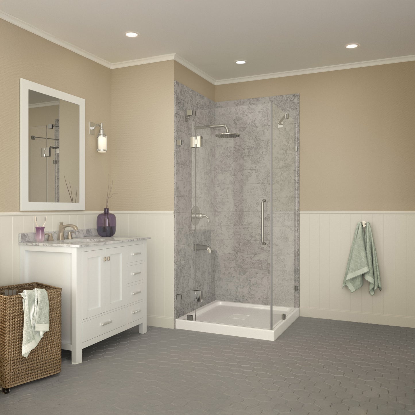 Titan Base Series 36 in. L x 36 in. W Corner Shower Shower Pan Base with Center Drain in Glossy White Marine Acrylic
