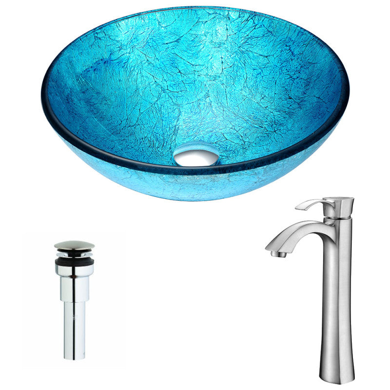 LSAZ047-095B - Accent Series Deco-Glass Vessel Sink in Blue Ice with Harmony Faucet in Brushed Nickel