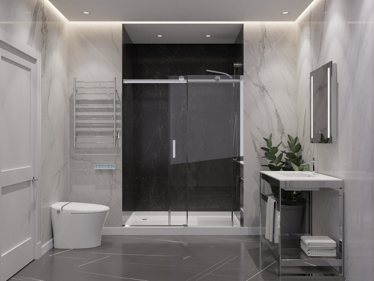 Rhodes Series 48 in. x 76 in. Frameless Sliding Shower Door with Handle