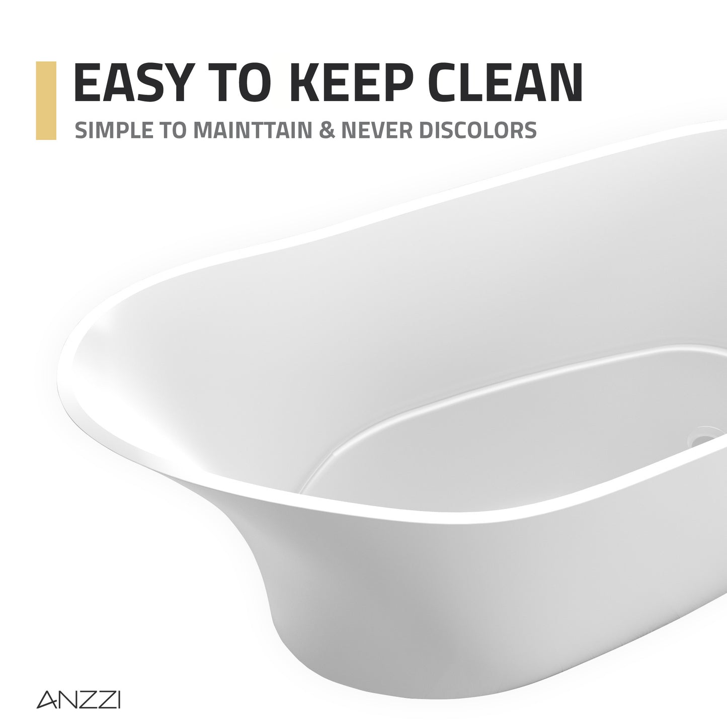 Tuasavi Series 68 in. x 29 in. Flat Bottom Solid Surface Freestanding Soaking Bathtub with Center Drain in Matte White