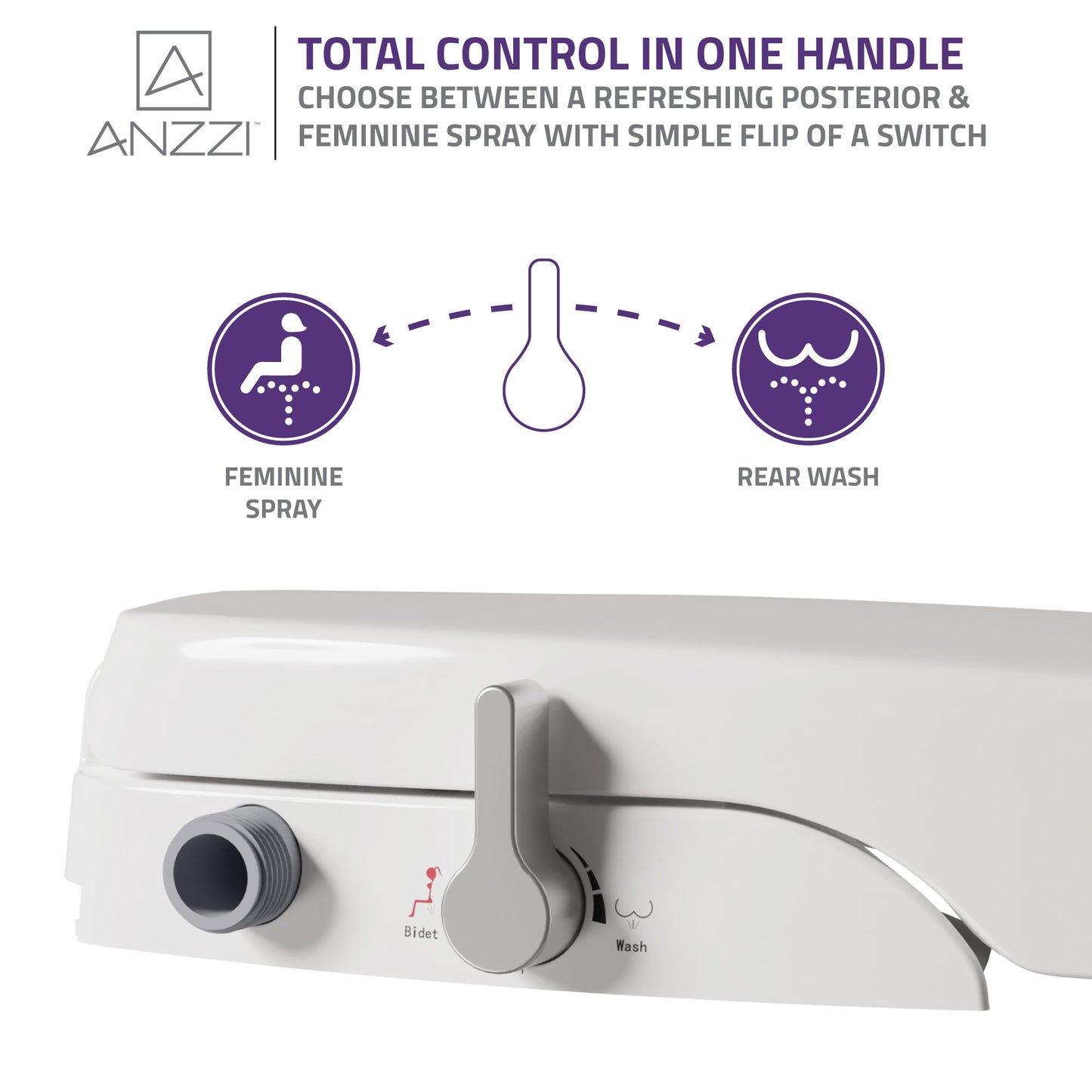 Hal Series Non-Electric Bidet Seat for Elongated Toilet in White with Dual Nozzle, Built-In Side Lever and Soft Close