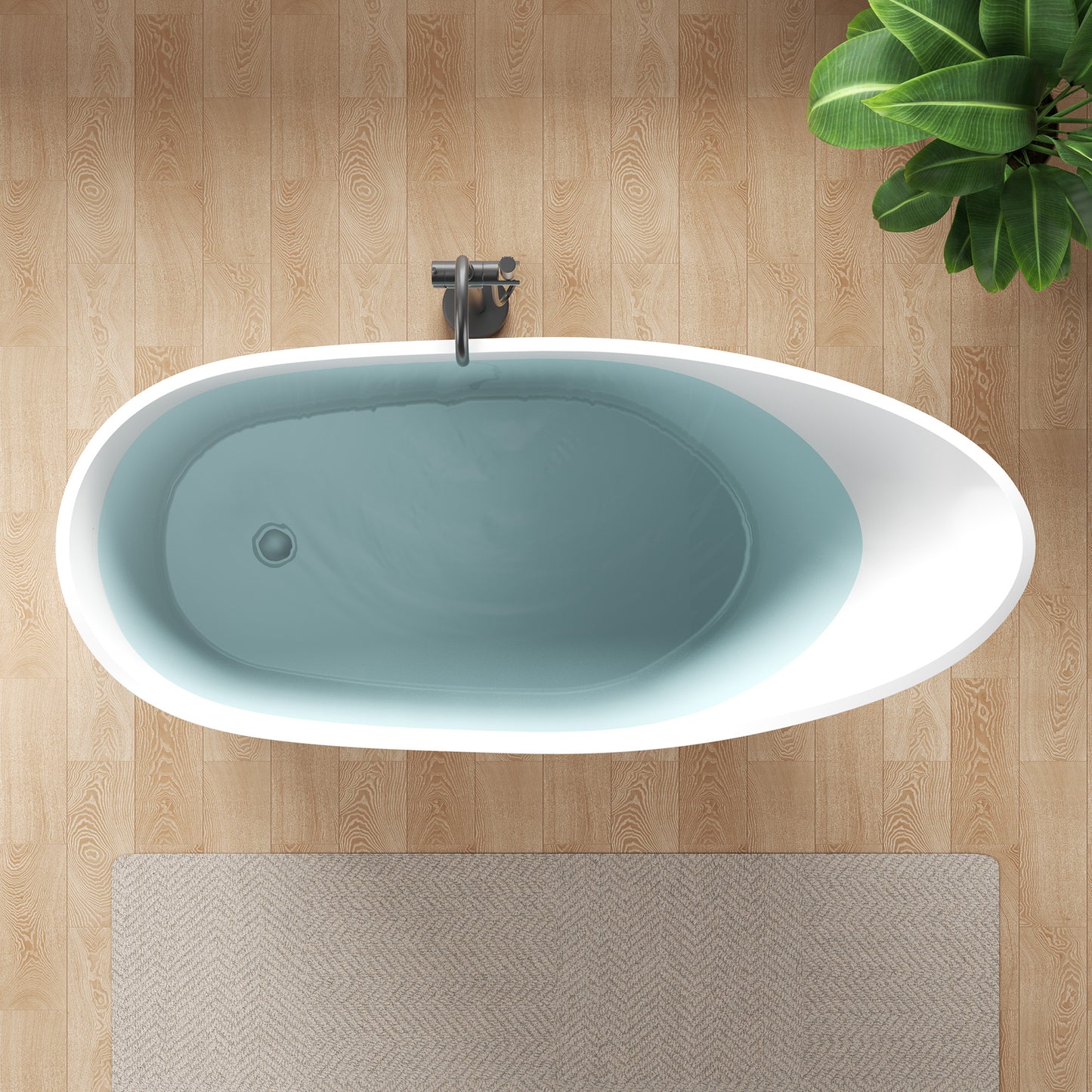 Tuasavi Series 68 in. x 29 in. Flat Bottom Solid Surface Freestanding Soaking Bathtub with Center Drain in Matte White