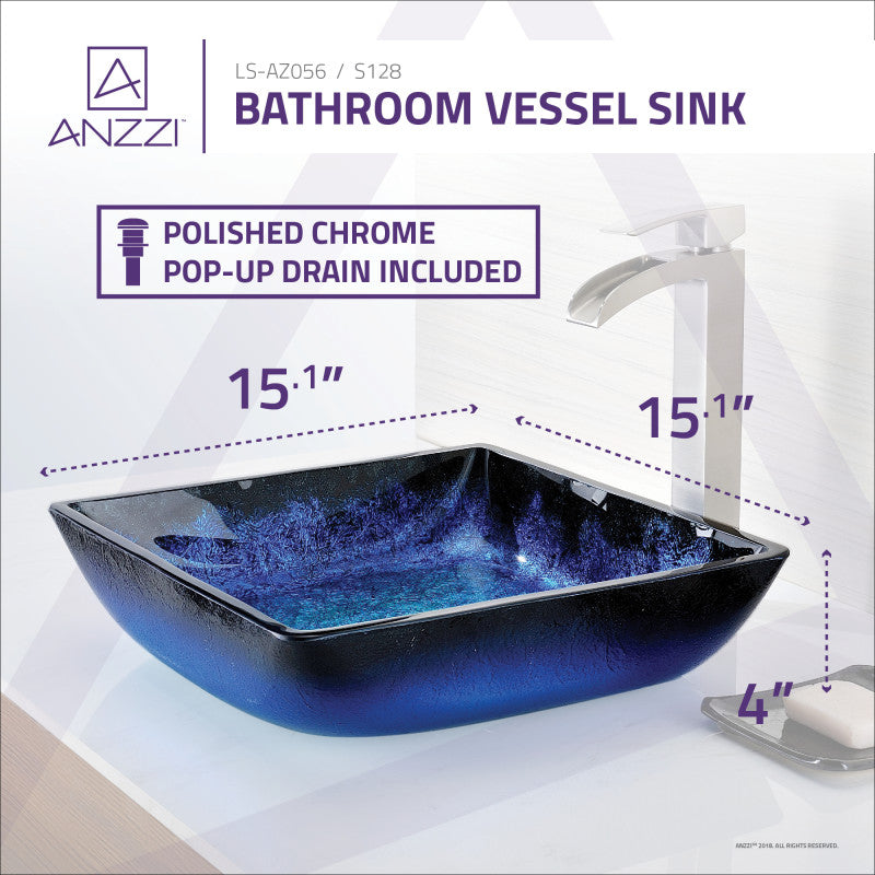 Viace Series Deco-Glass Vessel Sink in Blazing Blue