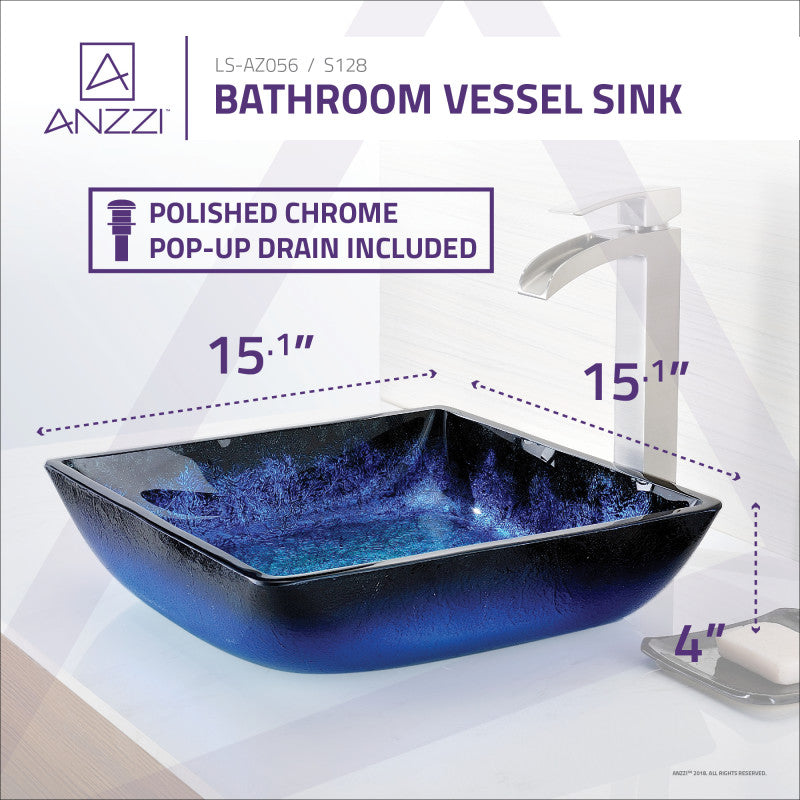 Kuku Series Deco-Glass Vessel Sink in Blazing Blue