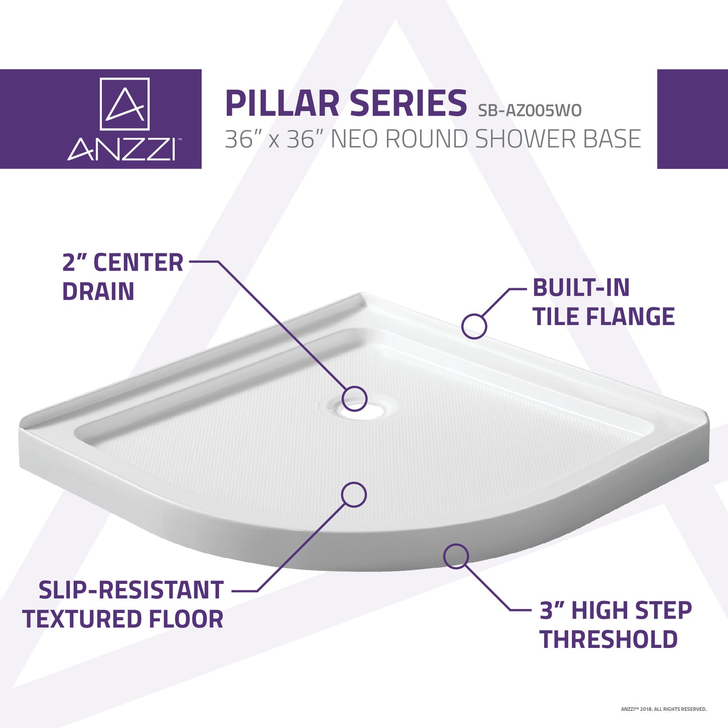 Pillar Series 36 in. x 36 in. Single Threshold Shower Base in White