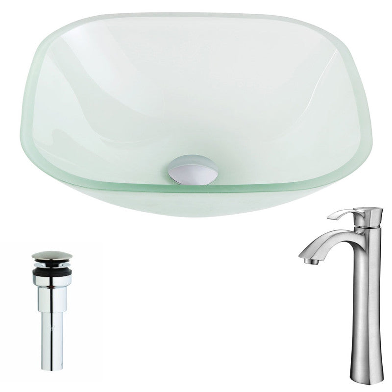 LSAZ081-095B - Vista Series Deco-Glass Vessel Sink in Lustrous Frosted Finish with Harmony Faucet in Brushed Nickel
