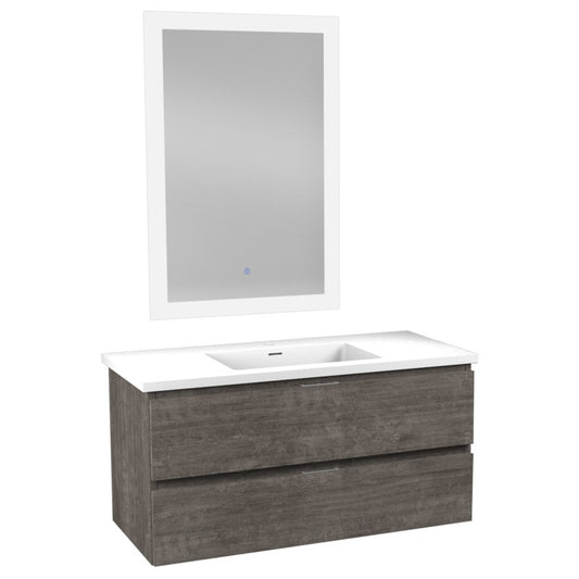 VT-MR3CT39-GY - 39 in W x 20 in H x 18 in D Bath Vanity in Rich Grey with Cultured Marble Vanity Top in White with White Basin & Mirror