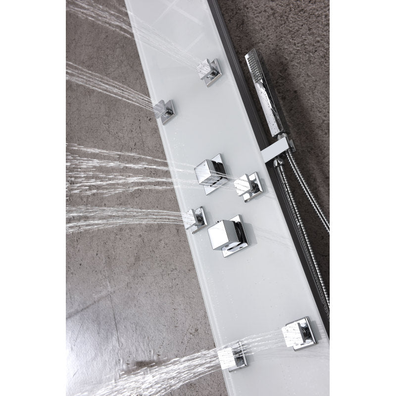 Rhaus 60 in. 6-Jetted Full Body Shower Panel with Heavy Rain Shower and Spray Wand in White
