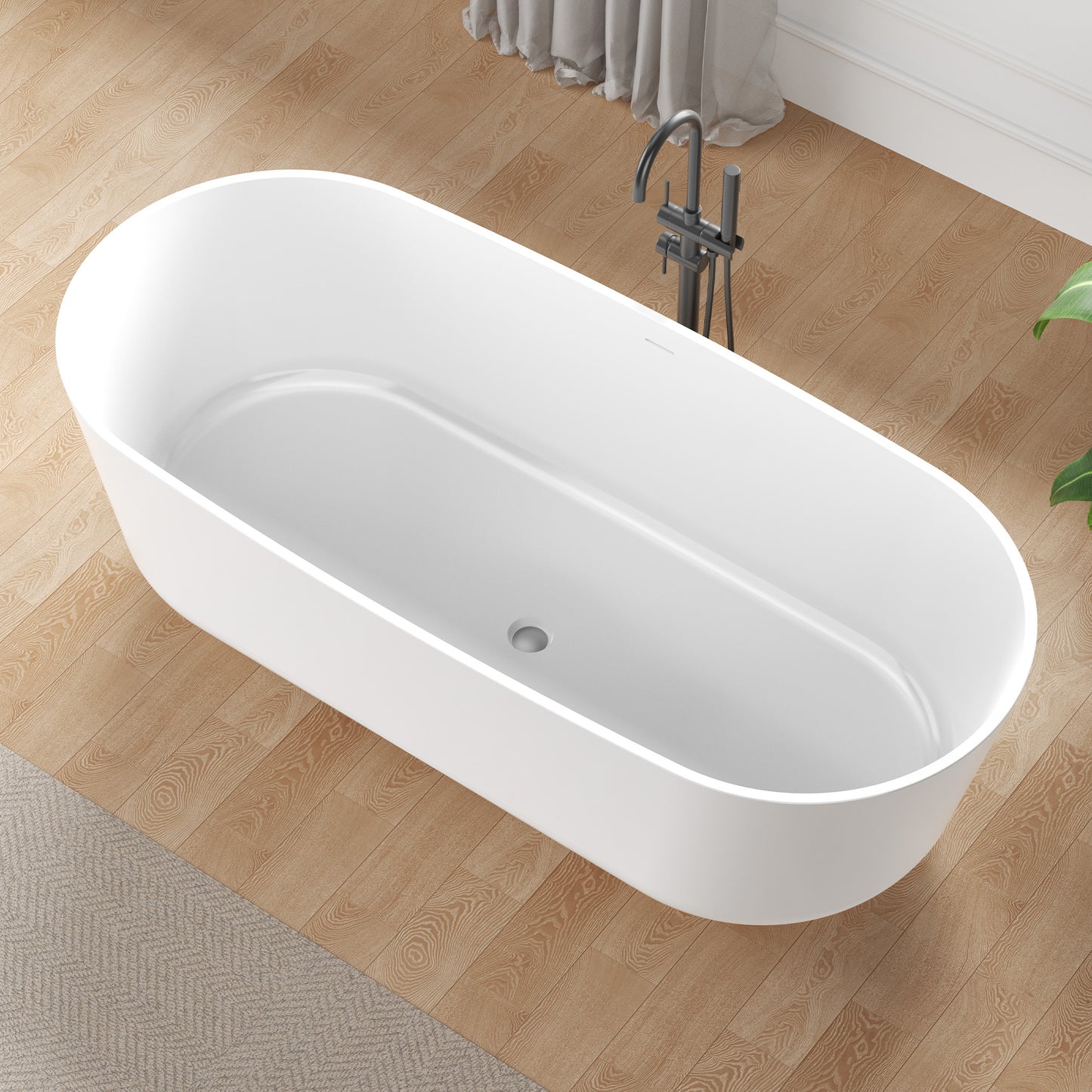 Sabbia Series 71 in. x 32 in. Flat Bottom Solid Surface Freestanding Soaking Bathtub with Center Drain in Matte White