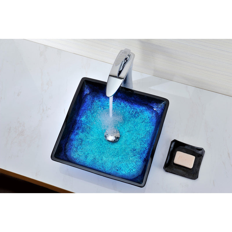 Kuku Series Deco-Glass Vessel Sink in Blazing Blue