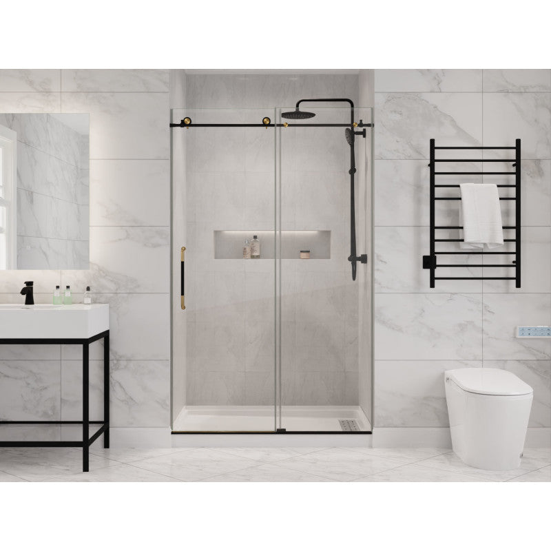 SD-AZ13-01MBBG - Madam Series 48 in. x 76 in. H Sliding Frameless Shower Door in Matte Black/Brushed Gold with Tsunami Guard Clear Glass