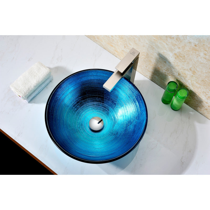 Taba Series Deco-Glass Vessel Sink in Lustrous Blue