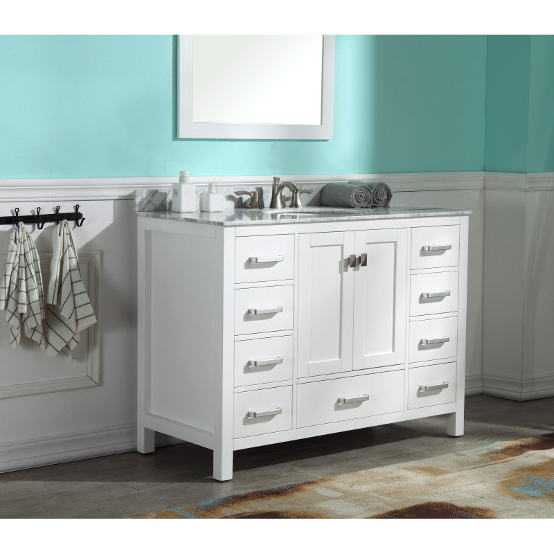 Chateau 48 in. W x 22 in. D Bathroom Bath Vanity Set with Carrara Marble Top with White Sink