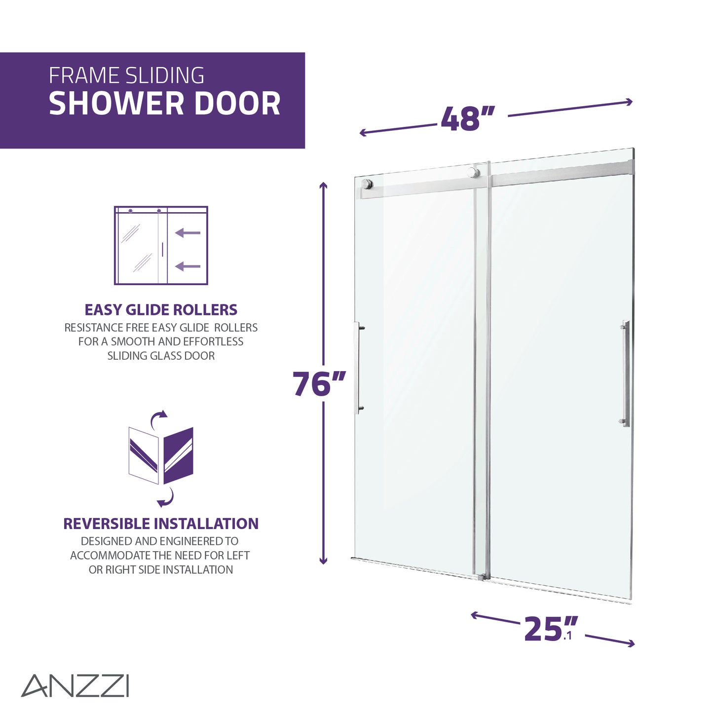 Stellar Series 48 in. x 76 in. Frameless Sliding Shower Door with Handle