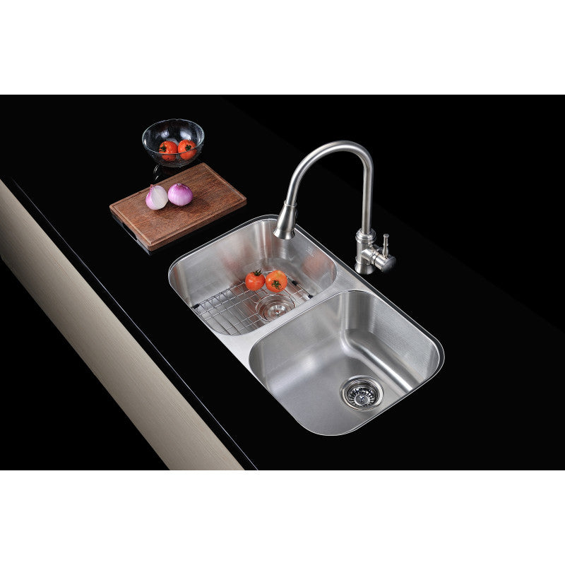 Moore Undermount Stainless Steel 32 in. 0-Hole 50/50 Double Bowl Kitchen Sink in Brushed Satin