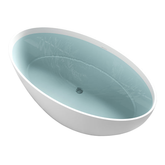 Cestino Series 67 in. x 36 in. Flat Bottom Solid Surface Freestanding Soaking Bathtub with Center Drain in Matte White