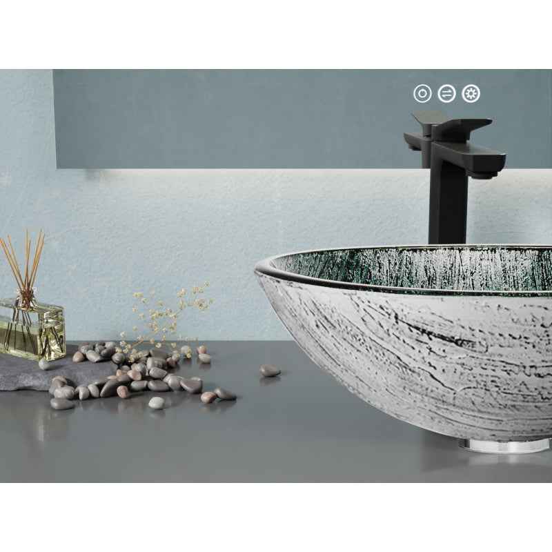 Amalfi Round Glass Vessel Bathroom Sink with Stellar Grey Finish