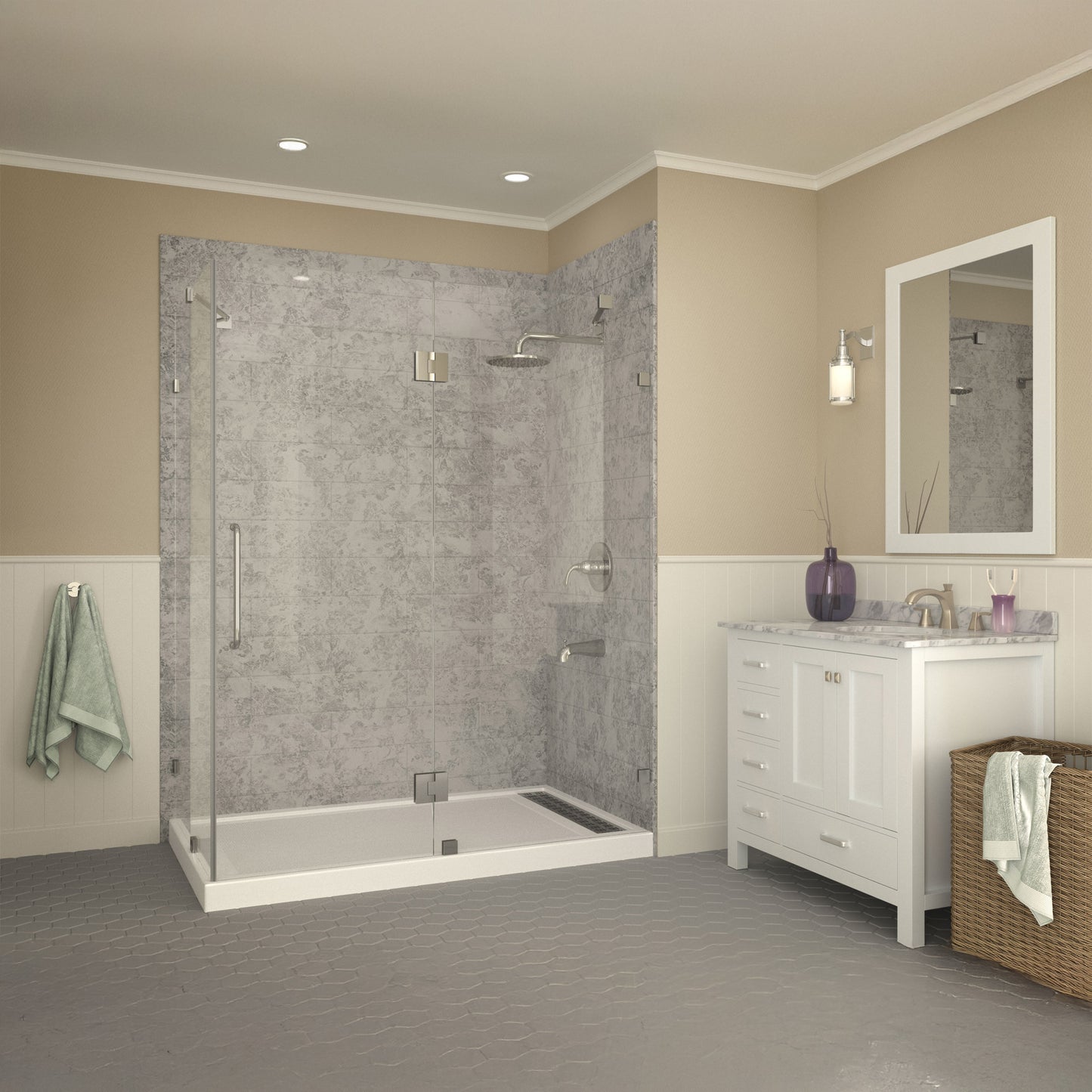 Field Base Series 60 in. L x 36 in. W Corner Shower Shower Pan Base with Right Drain in Glossy White Marine Acrylic