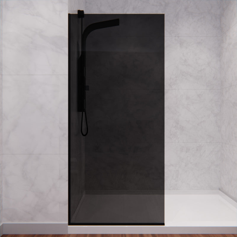 Veil Series 74 in. by 34 in. Framed Tinted Glass Shower Screen in Matte Black